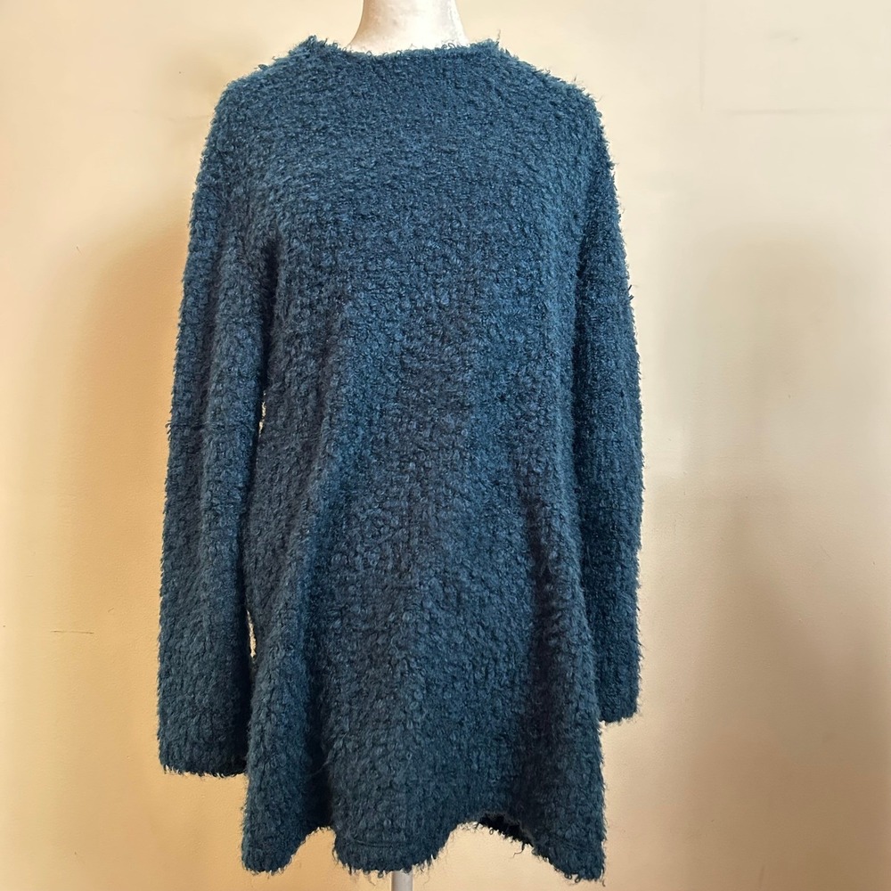 Reformation Boucle Fuzzy‎ Tunic Sweater Teal Blue XS